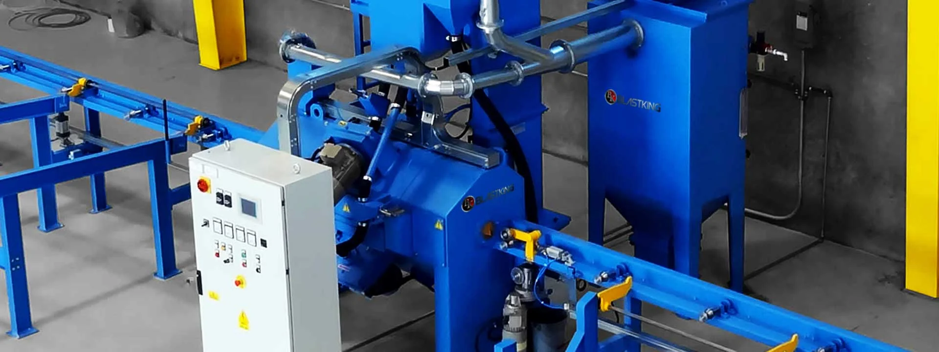 skew roll shot blasting machine for cylinders, bars, pipes