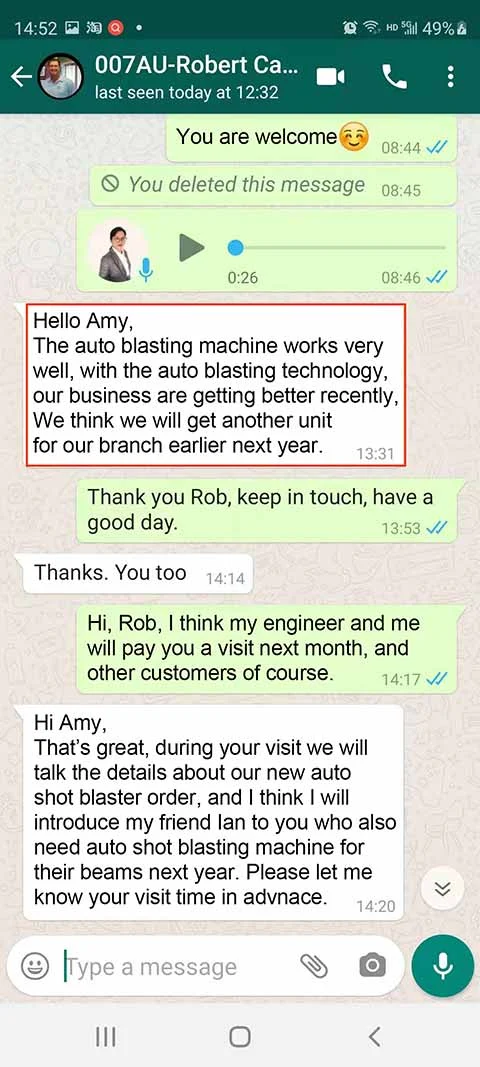 Testimonials for automatic shot blasting machines (7)